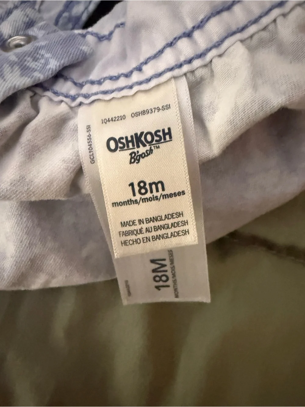 OshKosh B'gosh Blue and White Floral Denim-Style Overall Dress